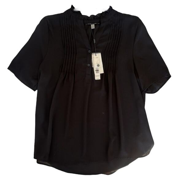 T Tahari Black Pintuck Split Neck Blouse M NWT – Workwear Office Chic - Picture 4 of 7